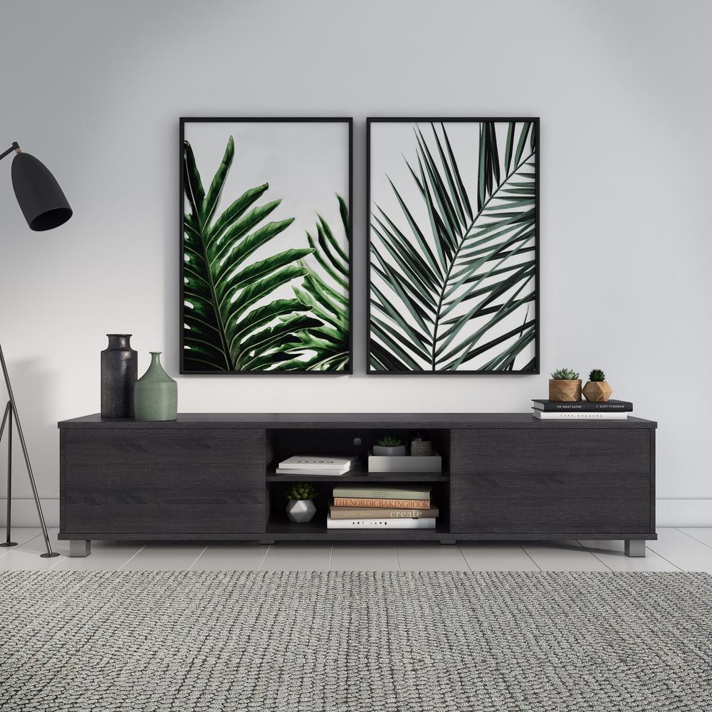 CorLiving Hollywood Dark Grey Wood Grain TV Stand with Doors for TVs up to 85". Picture 3