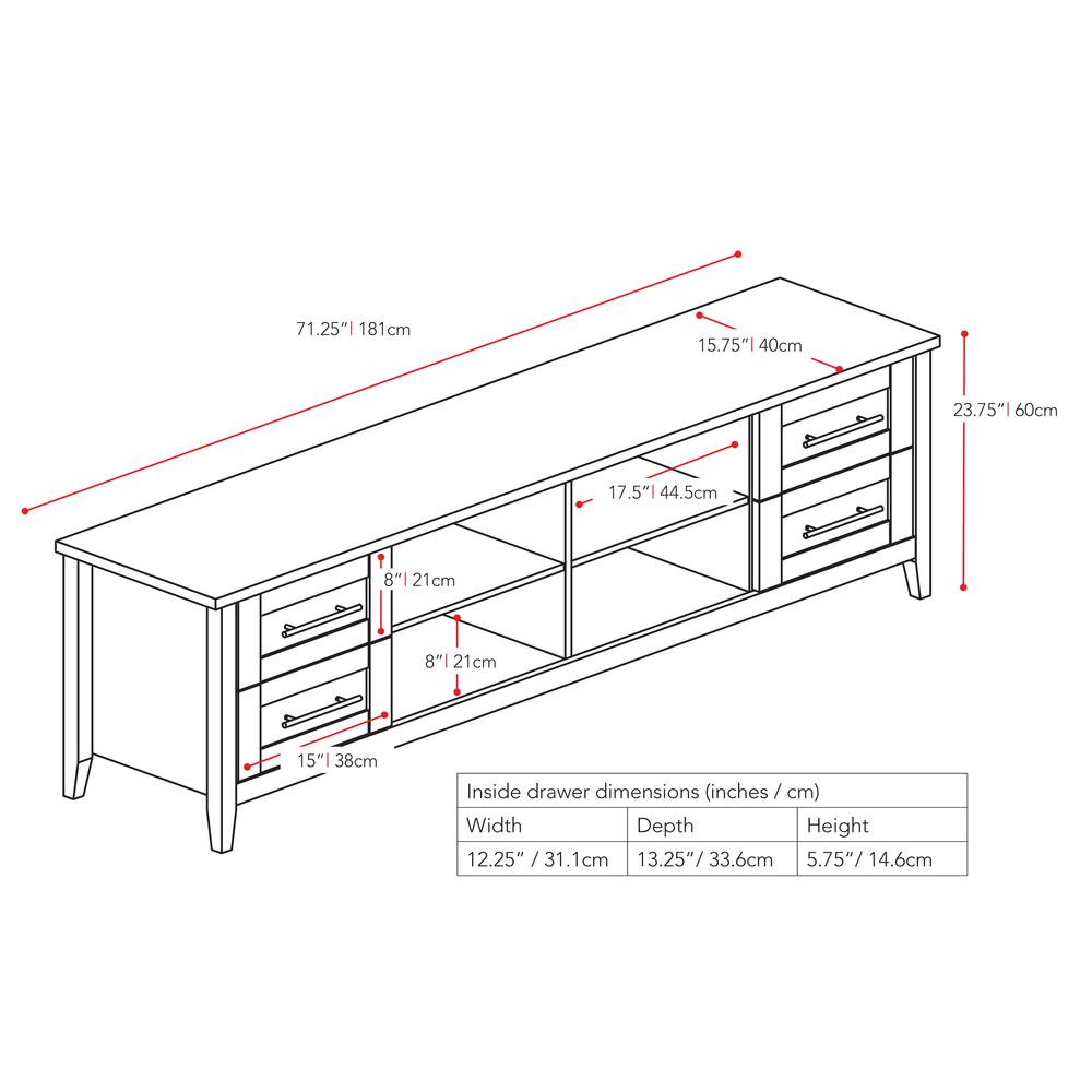 Jackson Extra Wide TV Bench in Black Wood Grain Finish, For TVs up to 80". Picture 3