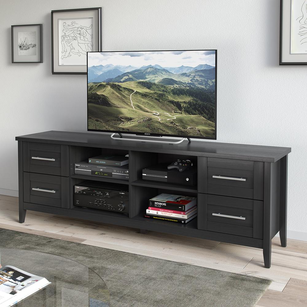 Jackson Extra Wide TV Bench in Black Wood Grain Finish, For TVs up to 80". Picture 2