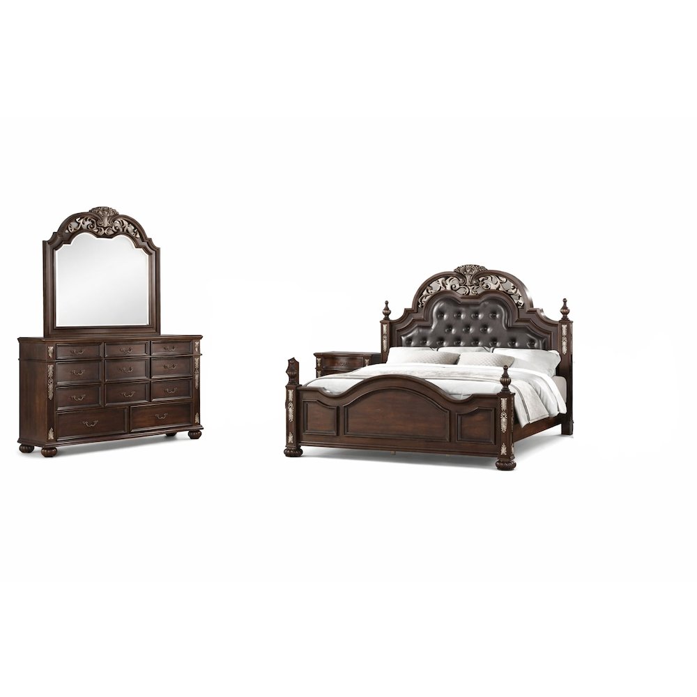 Maximus 4-PC King Wood Bedroom Set with Nightstand in Madeira Brown. Picture 1