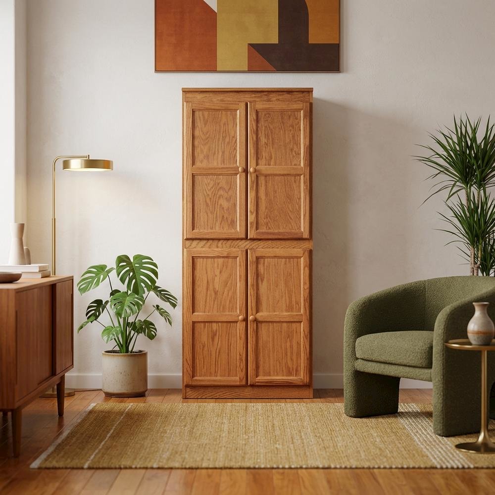 Dry Oak 5-Shelf Storage Cabinet, 30x72 Inch, Solid Wood, Self-Closing. Picture 3