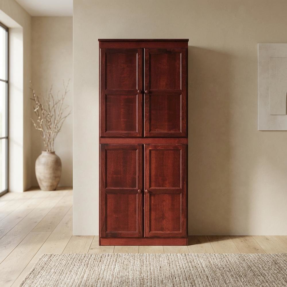 Cherry 5-Shelf Storage Cabinet, 30x72 Inch, Solid Wood, Self-Closing. Picture 2