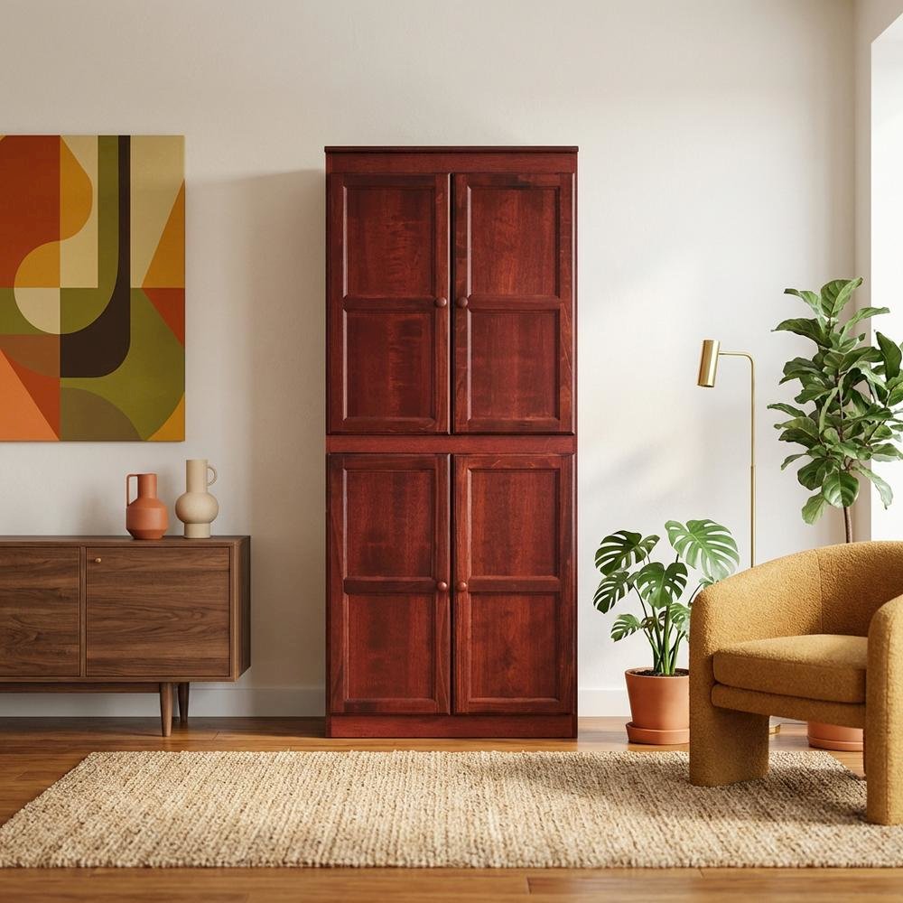 Cherry 5-Shelf Storage Cabinet, 30x72 Inch, Solid Wood, Self-Closing. Picture 3