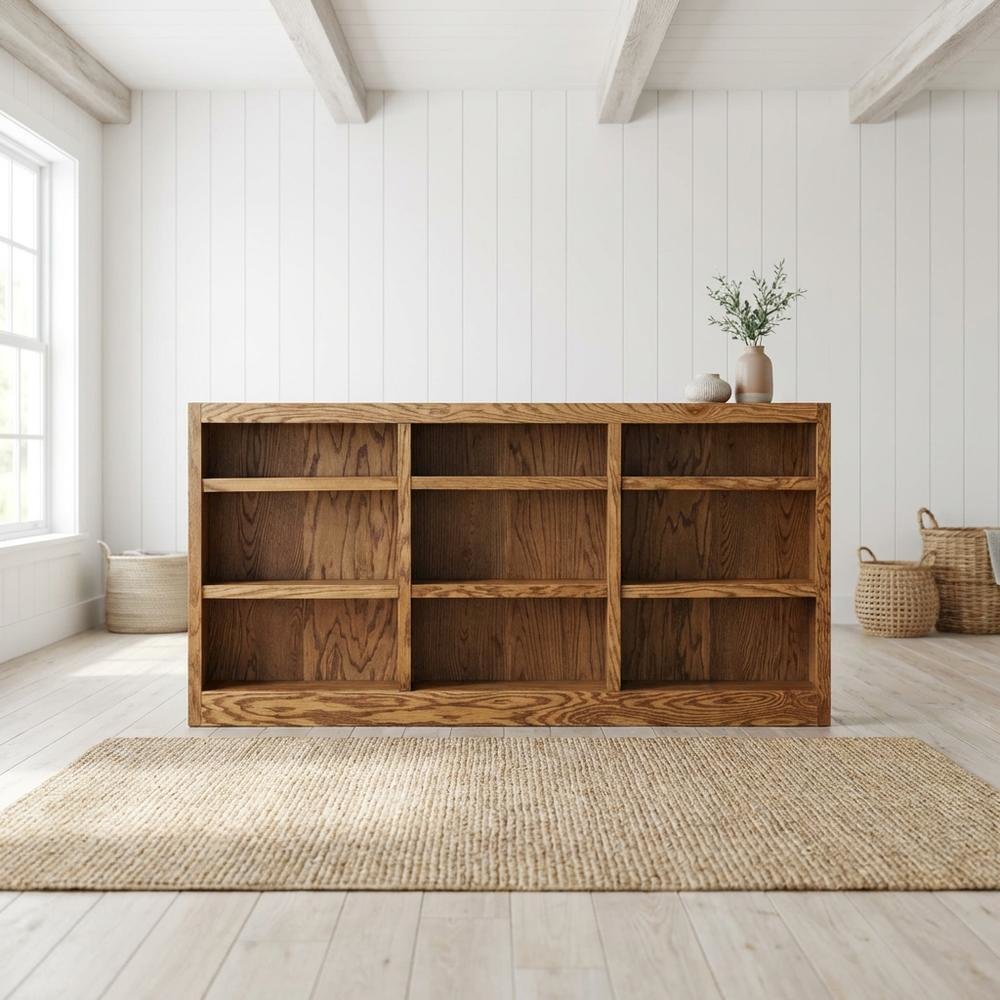 Dry Oak Finish Wall Storage Bookcase with Adjustable Shelves and Sturdy Support. Picture 2