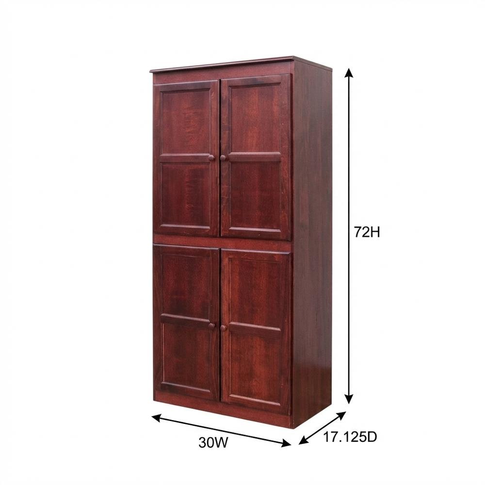 Cherry 5-Shelf Storage Cabinet, 30x72 Inch, Solid Wood, Self-Closing. Picture 7