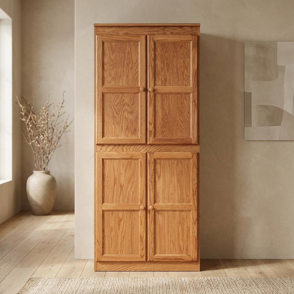 Dry Oak 5-Shelf Storage Cabinet, 30x72 Inch, Solid Wood, Self-Closing. Picture 2
