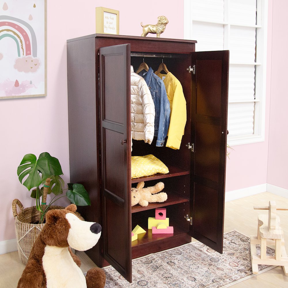 Armoire Wardrobe Closet with Doors, 2 Shelves,  Cherry Finish. Picture 2