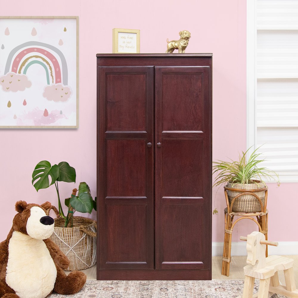 Armoire Wardrobe Closet with Doors, 2 Shelves,  Cherry Finish. Picture 7