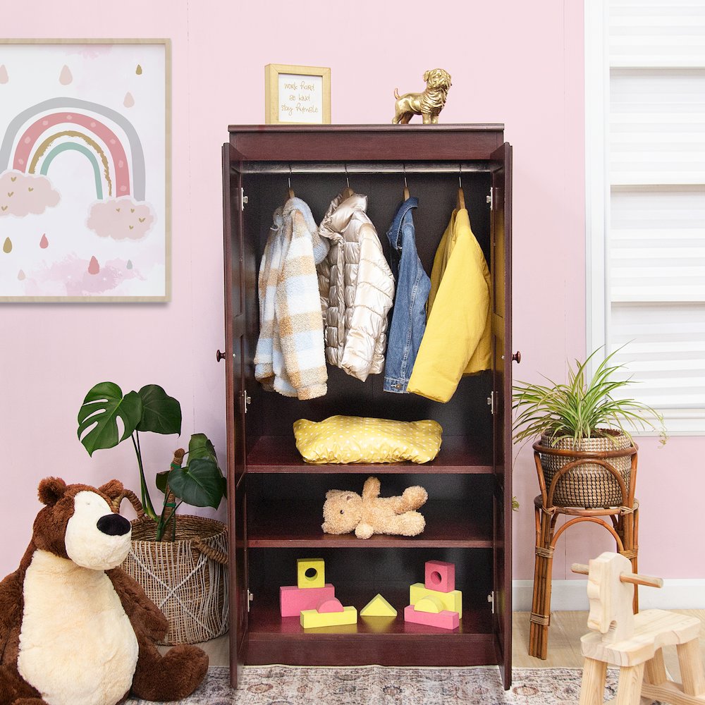 Armoire Wardrobe Closet with Doors, 2 Shelves,  Cherry Finish. Picture 8