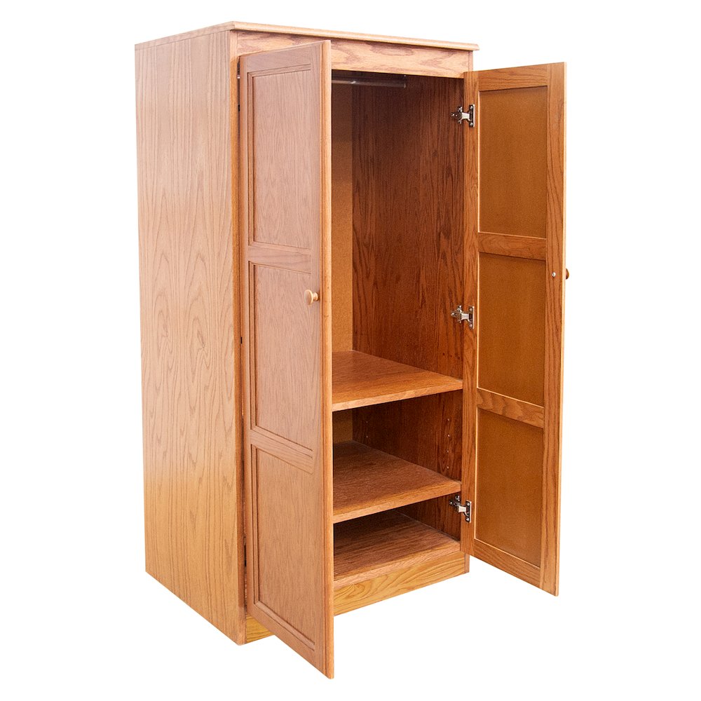 Armoire Wardrobe Closet with Doors, 2 Shelves, Oak Finish. Picture 5