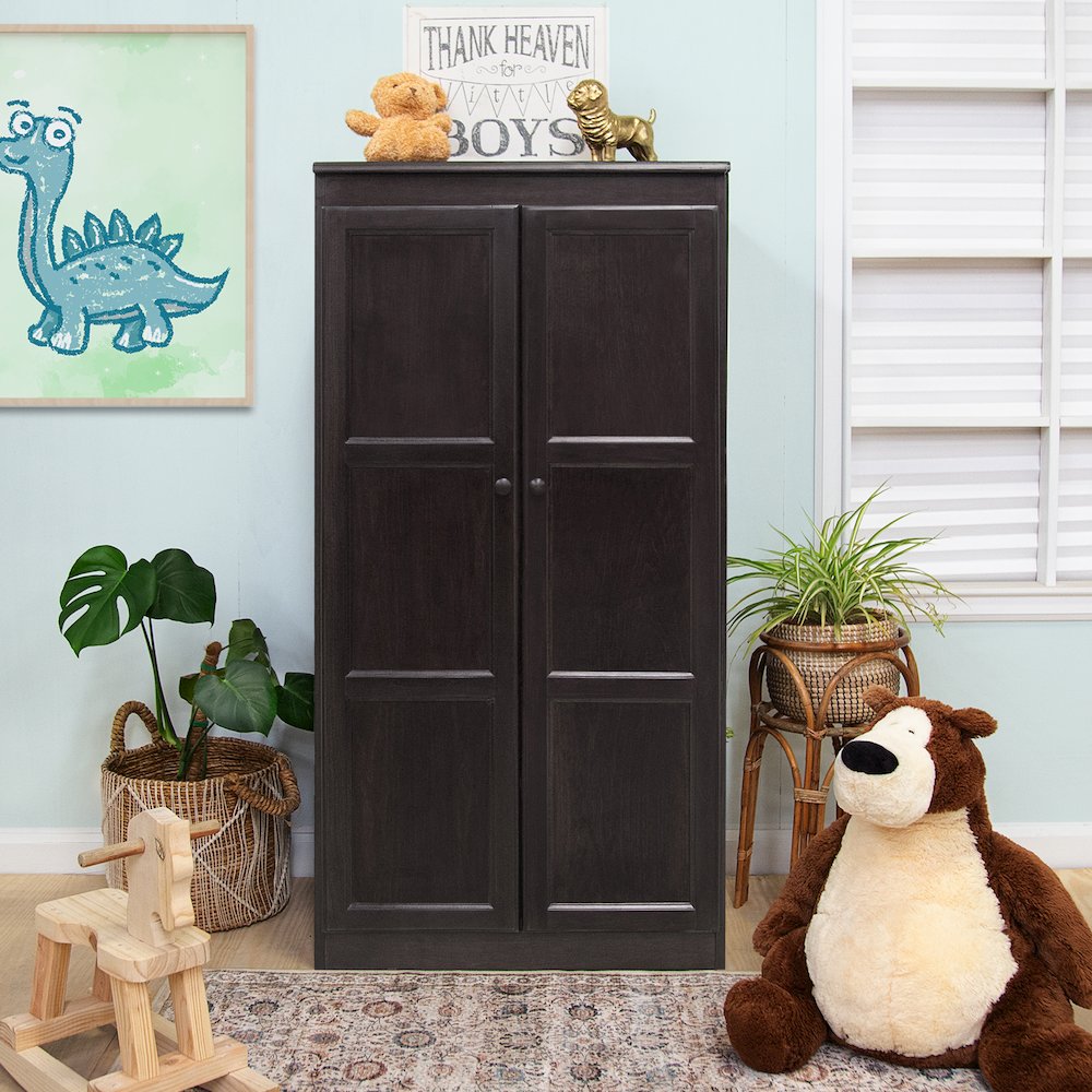 Armoire Wardrobe Closet with Doors, 2 Shelves, Espresso Finish. Picture 8