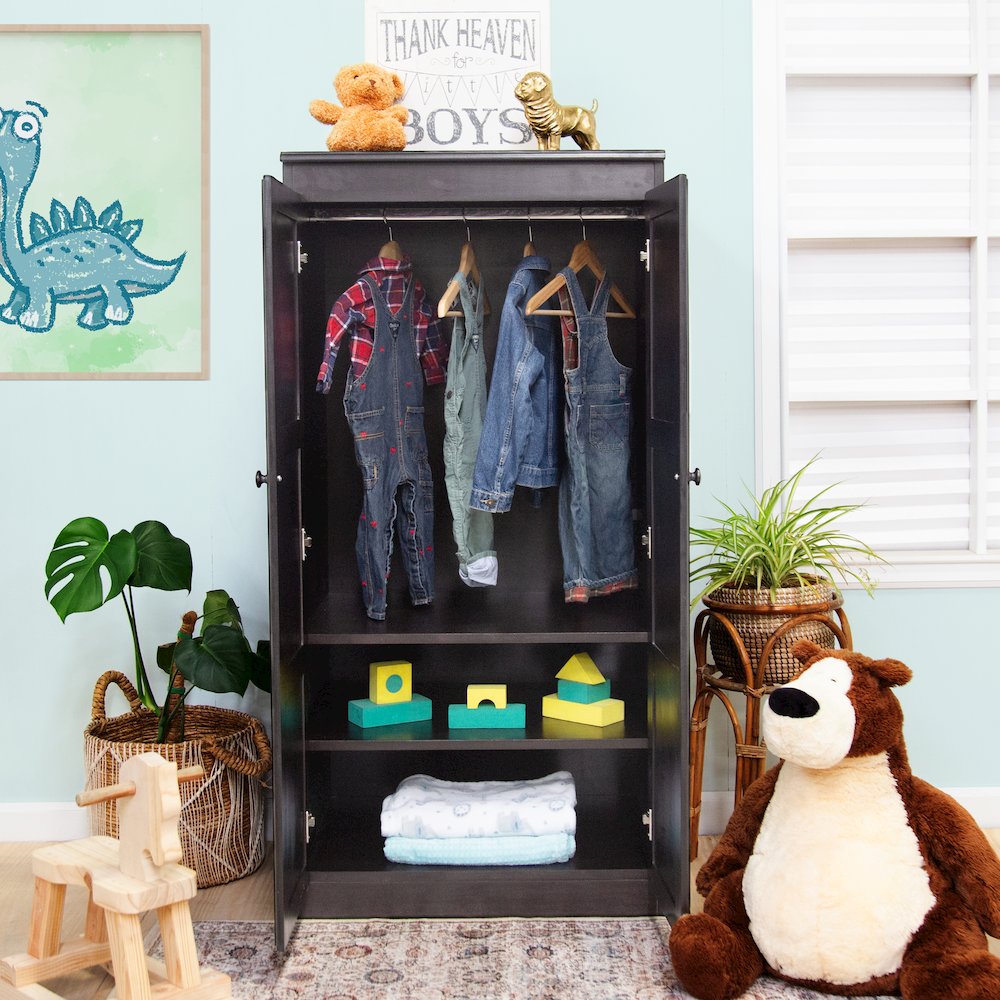 Armoire Wardrobe Closet with Doors, 2 Shelves, Espresso Finish. Picture 7