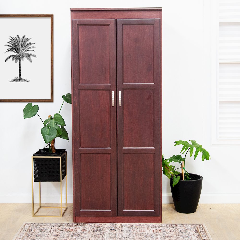 Armoire Wardrobe Closet with Doors, 2 Shelves,  Cherry Finish. Picture 7