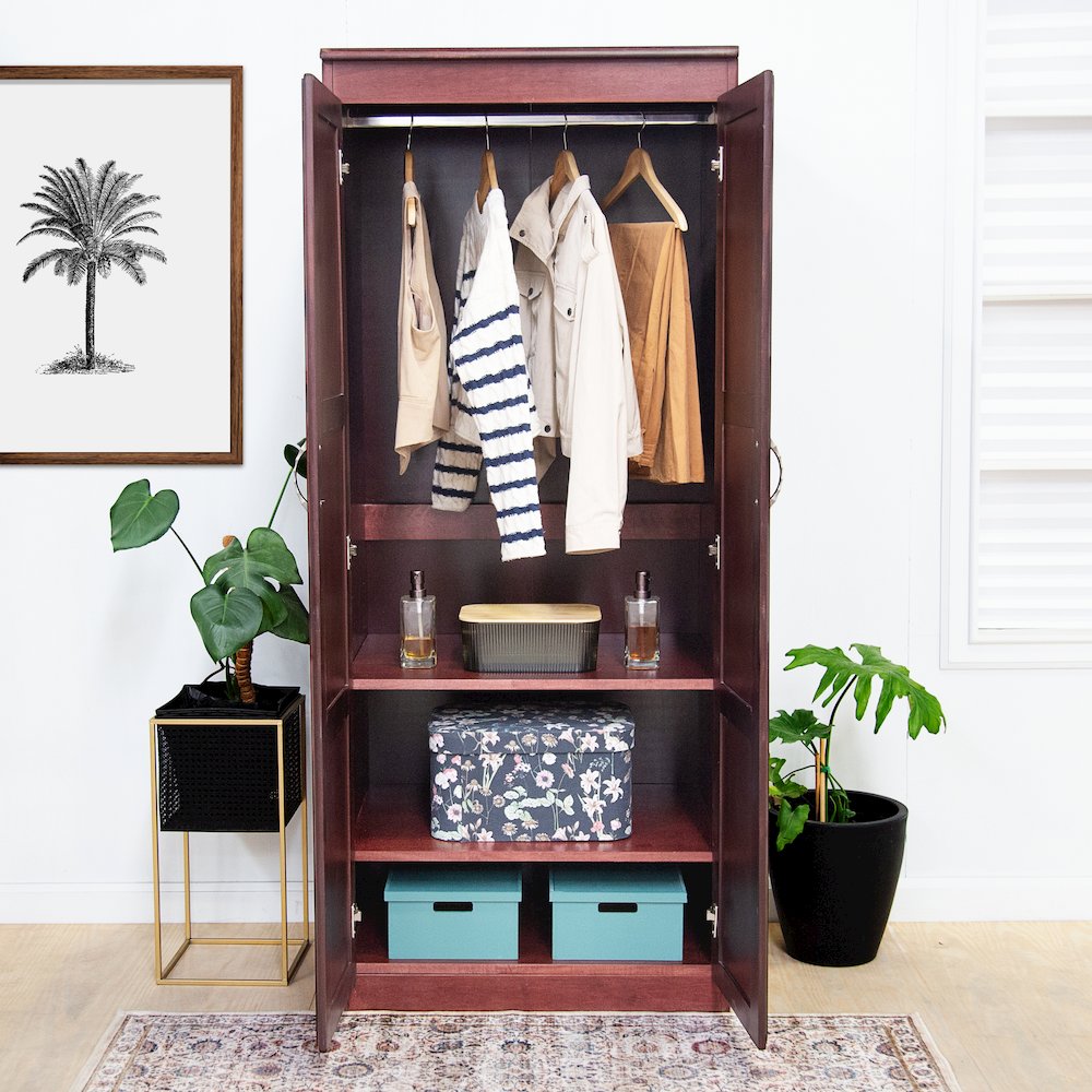 Armoire Wardrobe Closet with Doors, 2 Shelves,  Cherry Finish. Picture 2