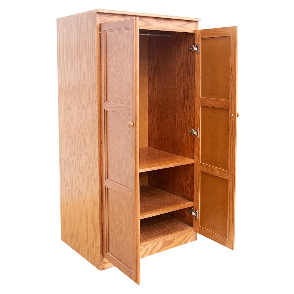Armoire Wardrobe Closet with Doors, 2 Shelves, Oak Finish. Picture 5