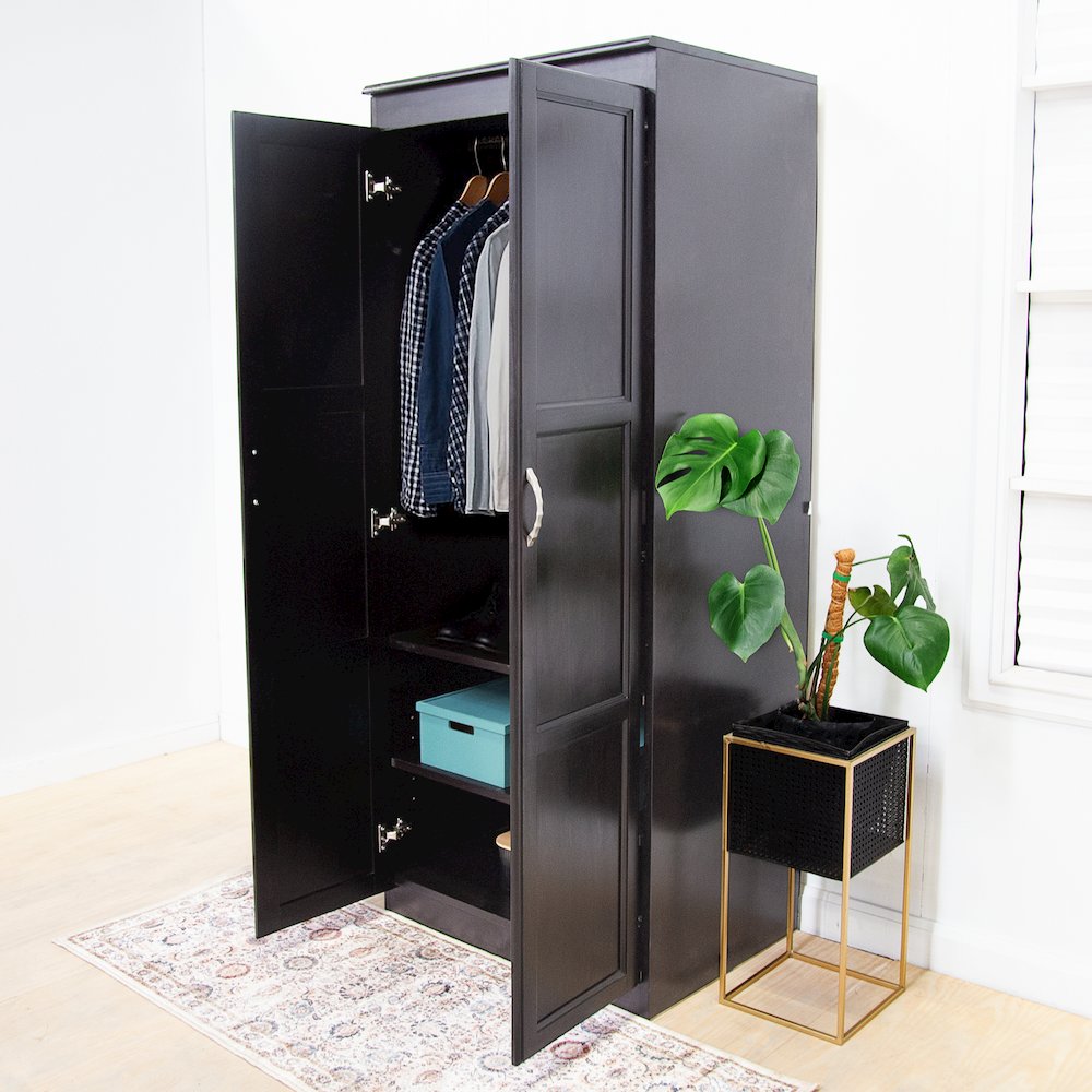 Armoire Wardrobe Closet with Doors, 2 Shelves, Espresso Finish. Picture 2