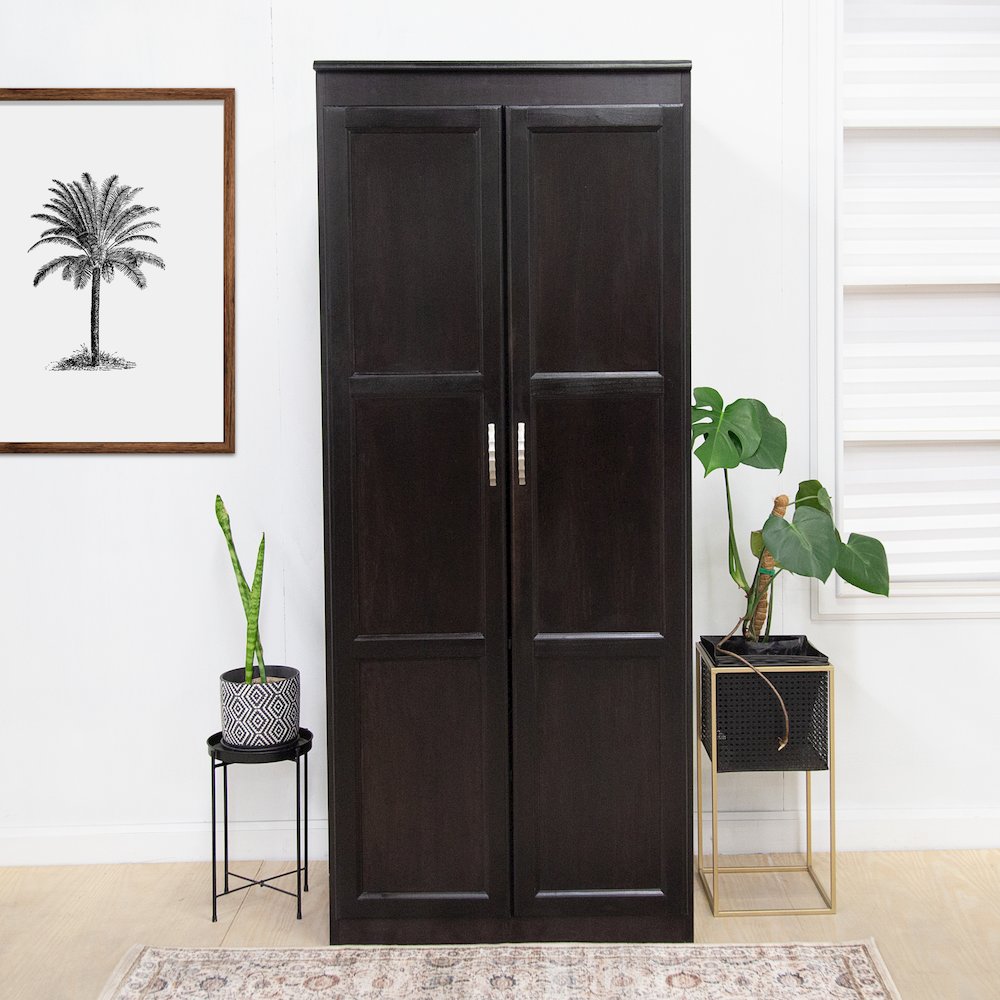Armoire Wardrobe Closet with Doors, 2 Shelves, Espresso Finish. Picture 7