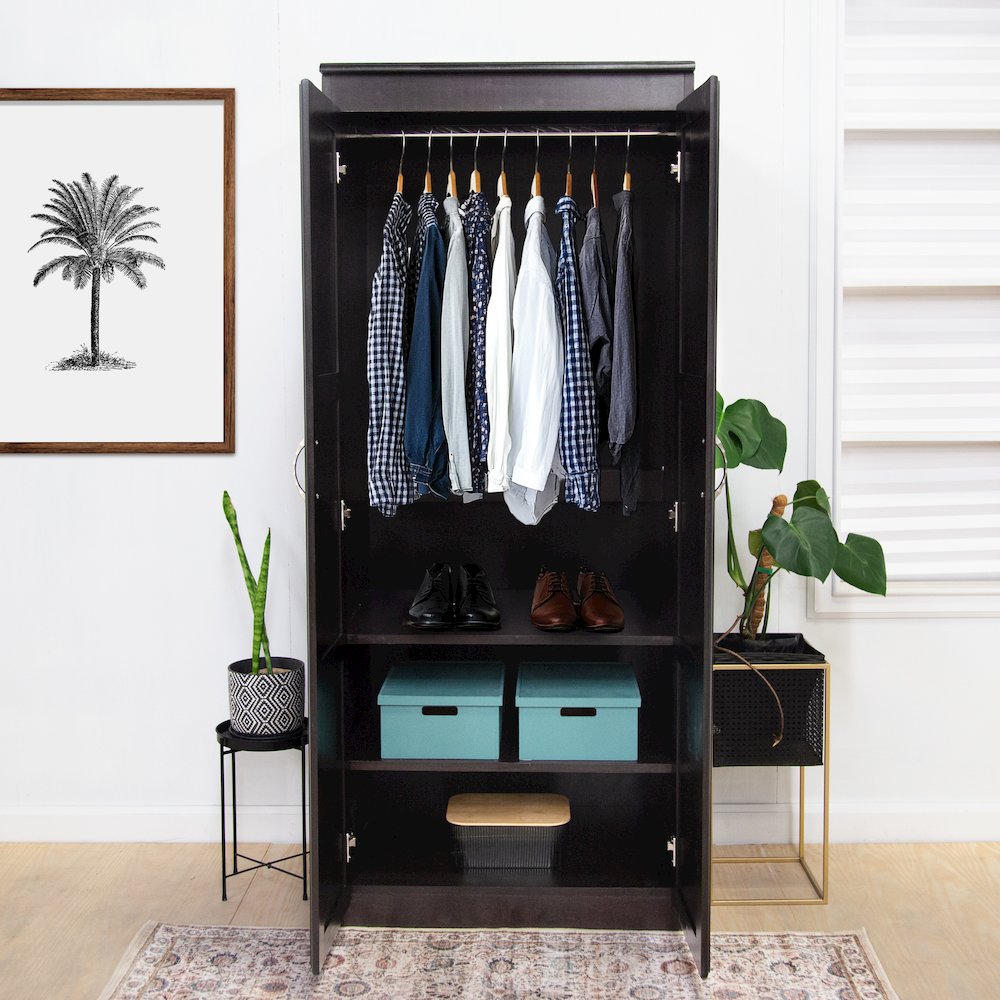 Armoire Wardrobe Closet with Doors, 2 Shelves, Espresso Finish. Picture 8