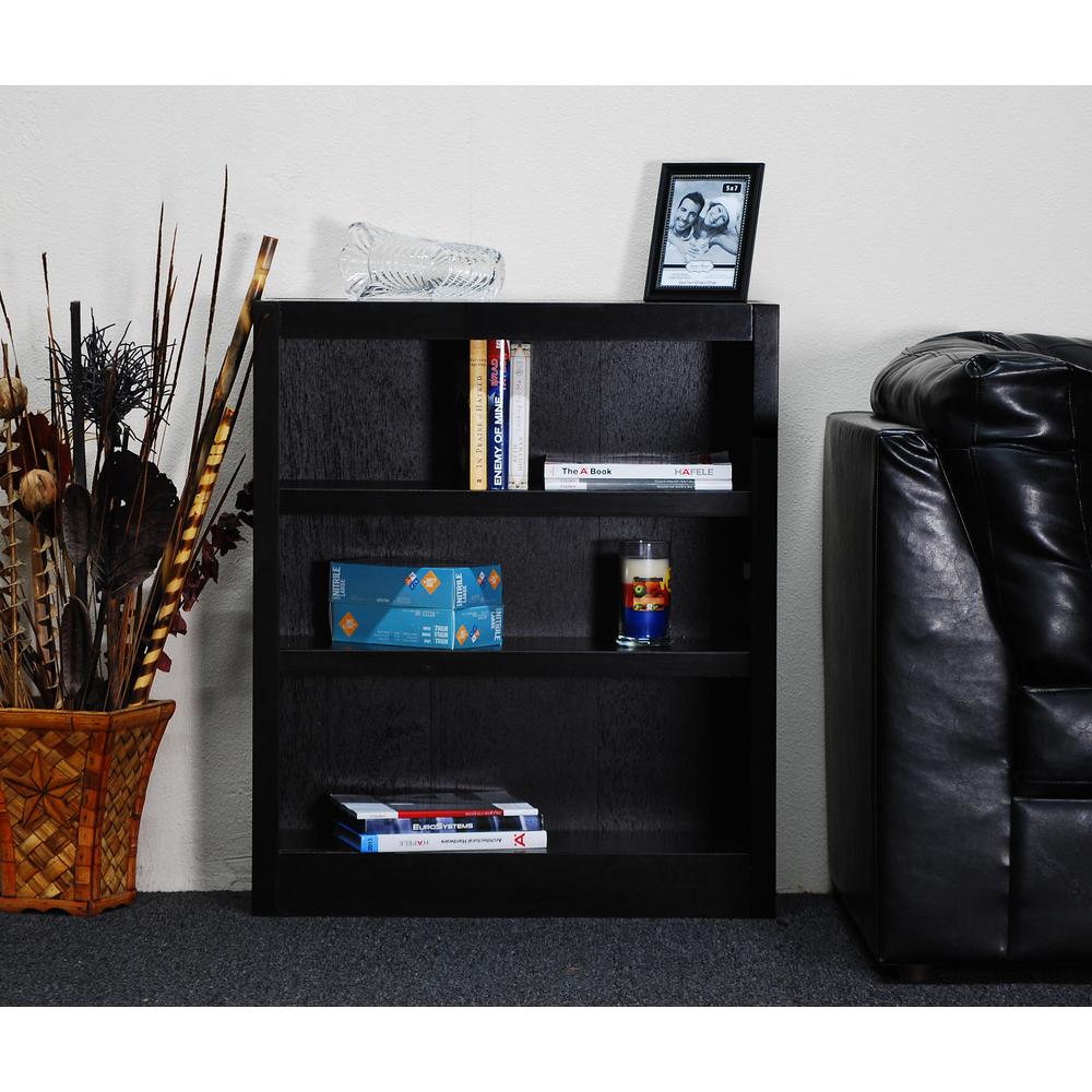 Concepts in Wood Single Wide Bookcase, 3 Shelves, Espresso Finish. Picture 1