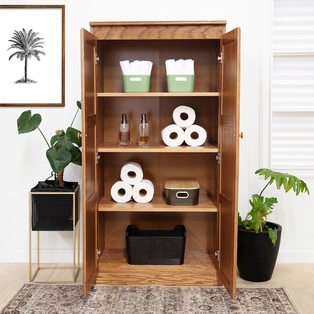 Concepts in Wood Multi-use Storage Cabinet, 4 Shelves, Dry Oak Finish. Picture 7