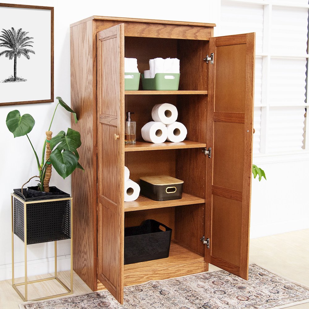 Concepts in Wood Multi-use Storage Cabinet, 4 Shelves, Dry Oak Finish. Picture 8