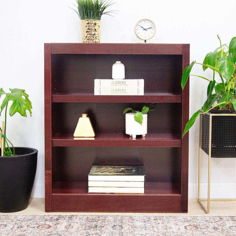 Concepts in Wood Single Wide Bookcase, 3 Shelves, Cherry Finish. Picture 7
