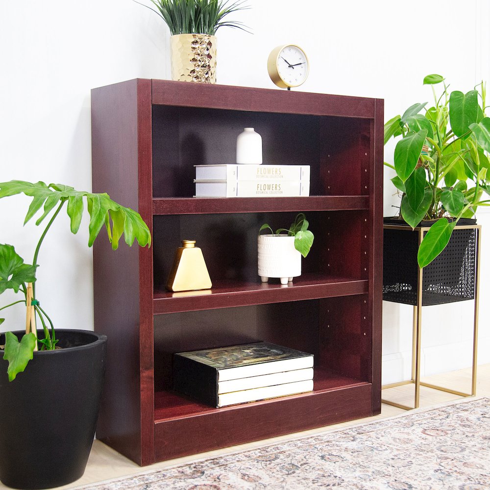 Concepts in Wood Single Wide Bookcase, 3 Shelves, Cherry Finish. Picture 5