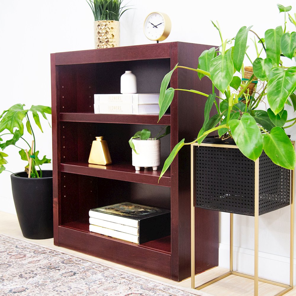 Concepts in Wood Single Wide Bookcase, 3 Shelves, Cherry Finish. Picture 6