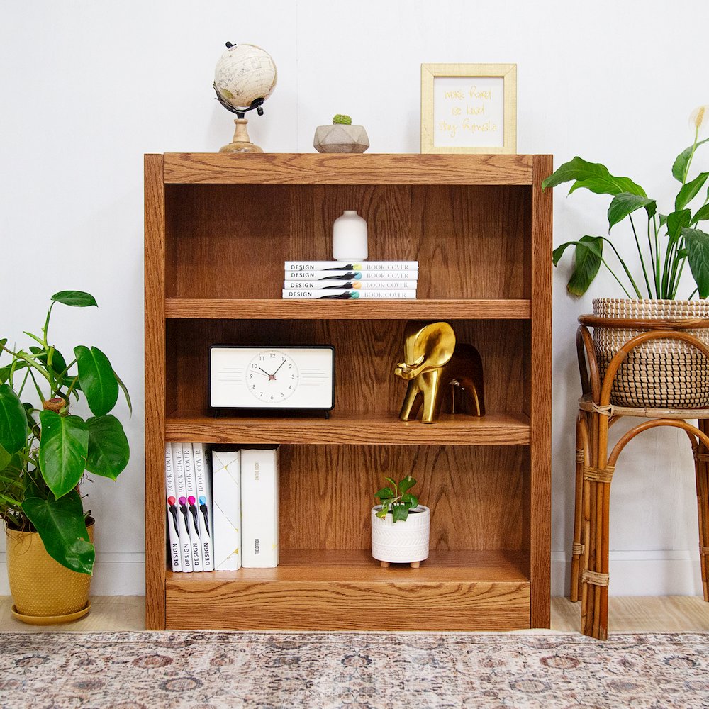 Concepts in Wood Single Wide Bookcase, 3 Shelves, Dry Oak Finish. Picture 7
