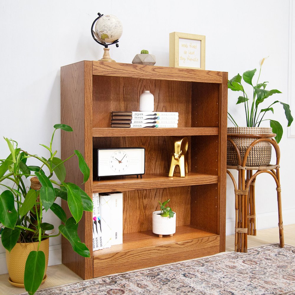 Concepts in Wood Single Wide Bookcase, 3 Shelves, Dry Oak Finish. Picture 5