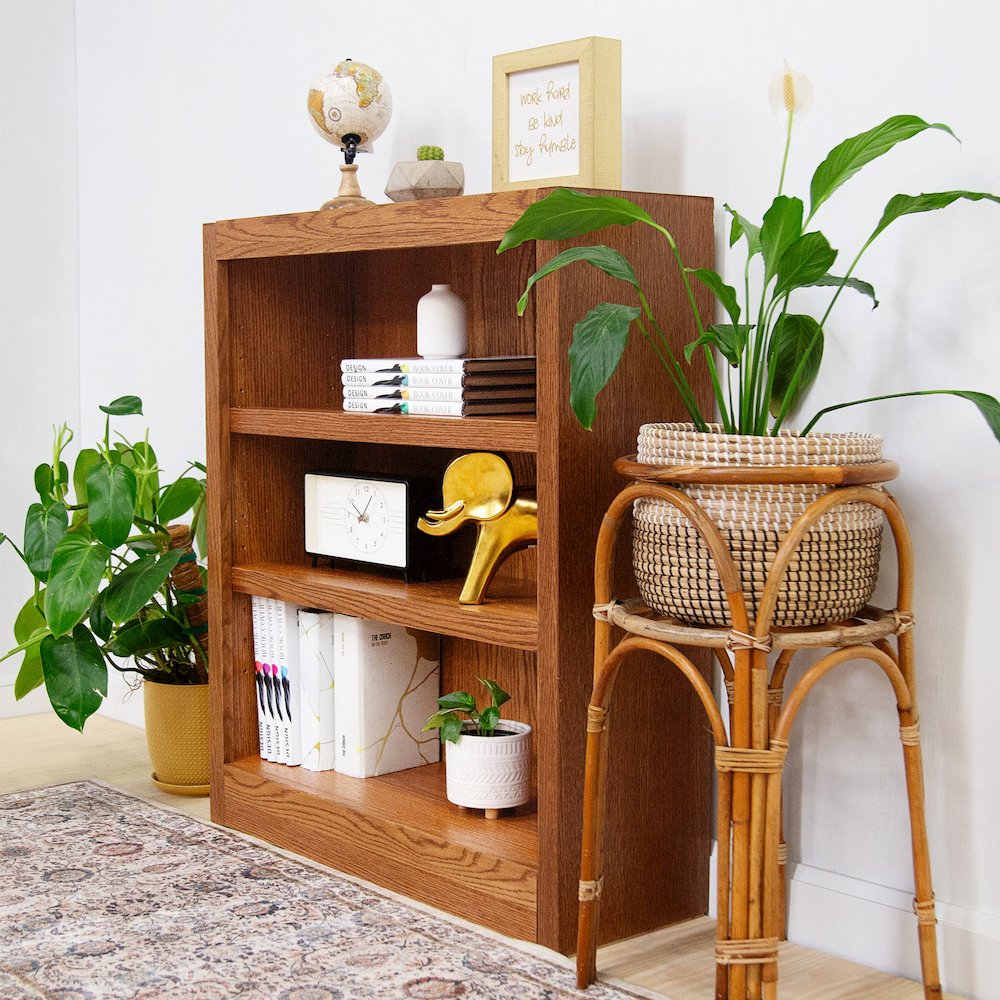 Concepts in Wood Single Wide Bookcase, 3 Shelves, Dry Oak Finish. Picture 6