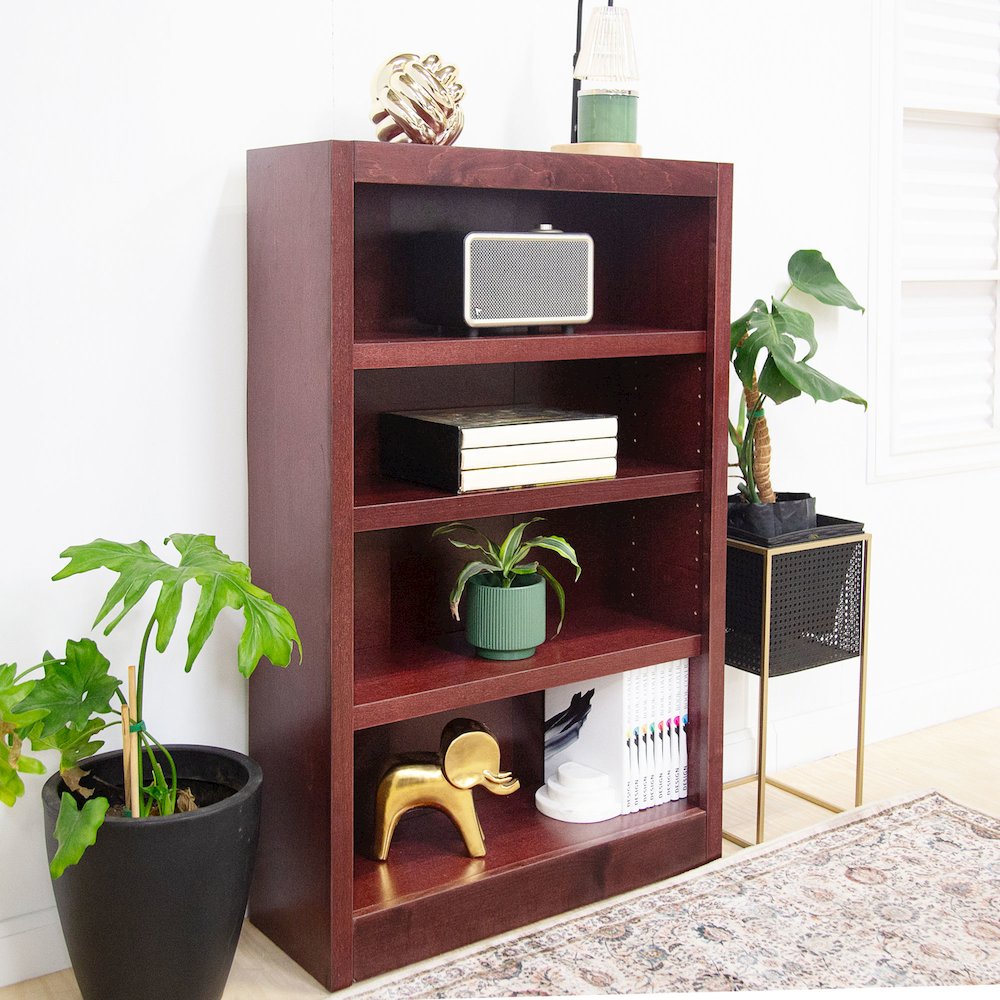 Concepts in Wood Single Wide Bookcase, 4 Shelves, Cherry Finish. Picture 5