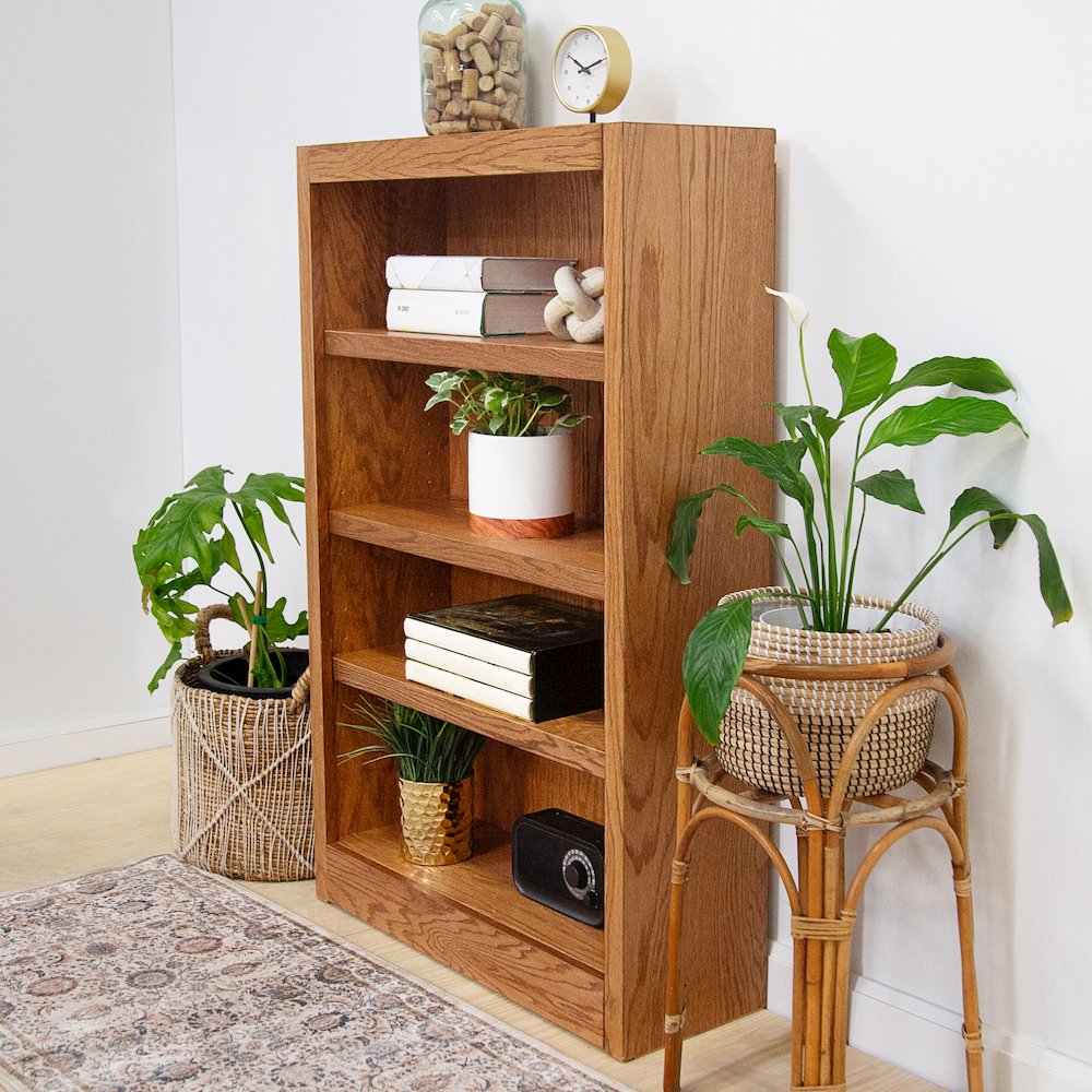 Concepts in Wood Single Wide Bookcase, 4 Shelves, Dry Oak Finish. Picture 6