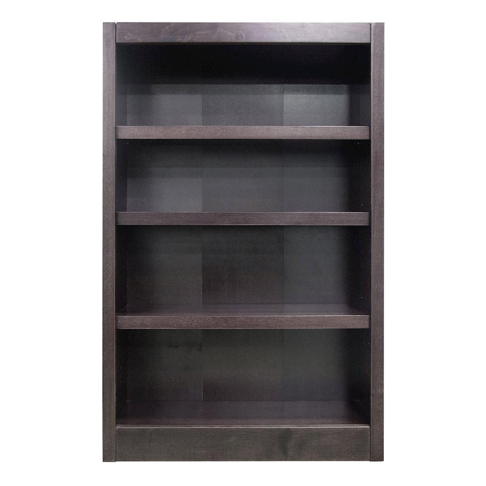 Concepts in Wood Single Wide Bookcase, 4 Shelves, Espresso Finish. Picture 1