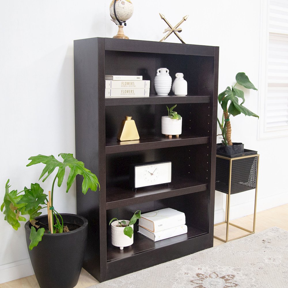 Concepts in Wood Single Wide Bookcase, 4 Shelves, Espresso Finish. Picture 5