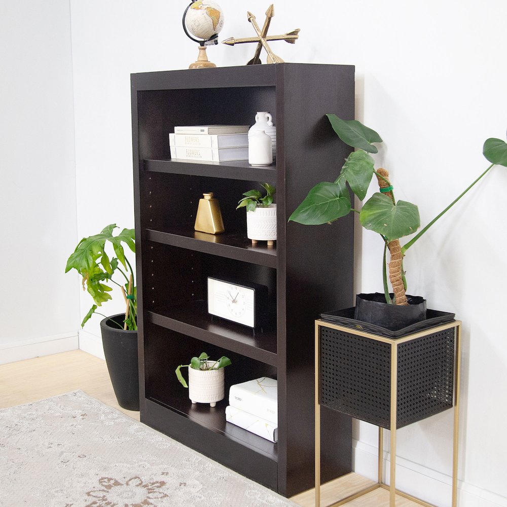 Concepts in Wood Single Wide Bookcase, 4 Shelves, Espresso Finish. Picture 6