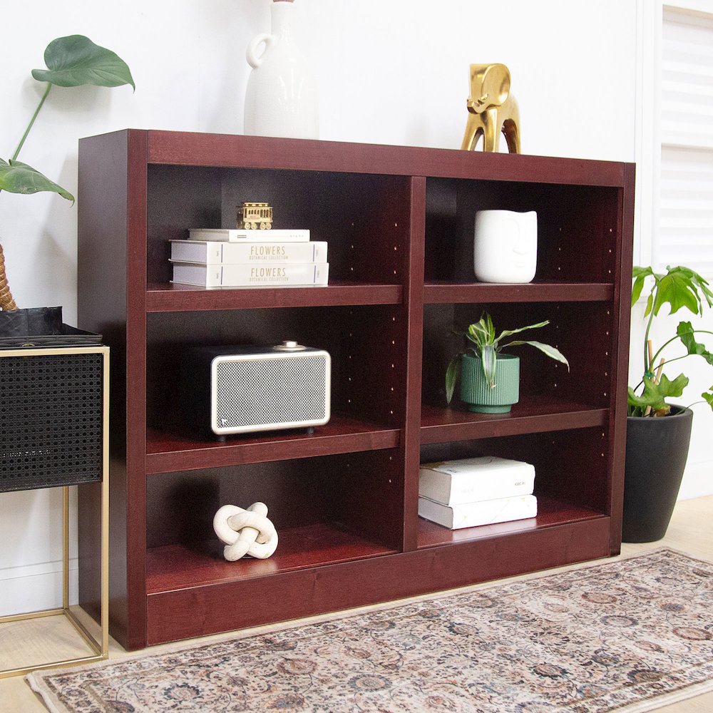 Concepts in Wood Double Wide Bookcase, 6 Shelves, Cherry Finish. Picture 5
