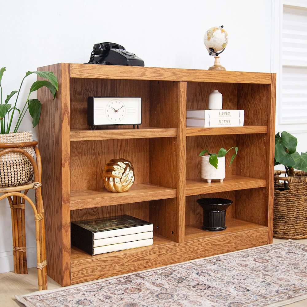 Concepts in Wood Double Wide Bookcase, 6 Shelves, Dry Oak Finish. Picture 5