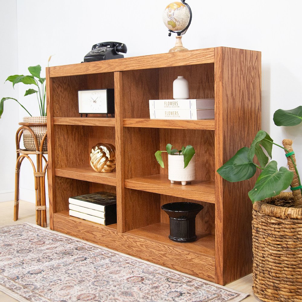 Concepts in Wood Double Wide Bookcase, 6 Shelves, Dry Oak Finish. Picture 6