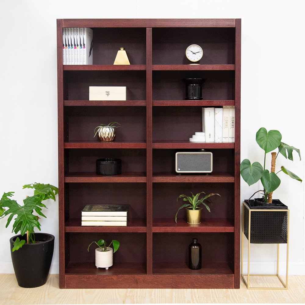 Concepts in Wood Double Wide Bookcase, 12 Shelves, Cherry Finish. Picture 2