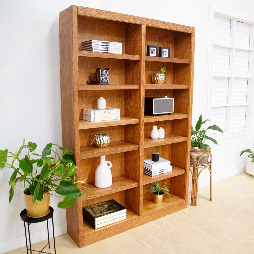 Concepts in Wood Double Wide Bookcase, 12 Shelves, Dry Oak Finish. Picture 6