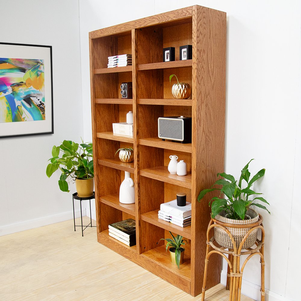 Concepts in Wood Double Wide Bookcase, 12 Shelves, Dry Oak Finish. Picture 7