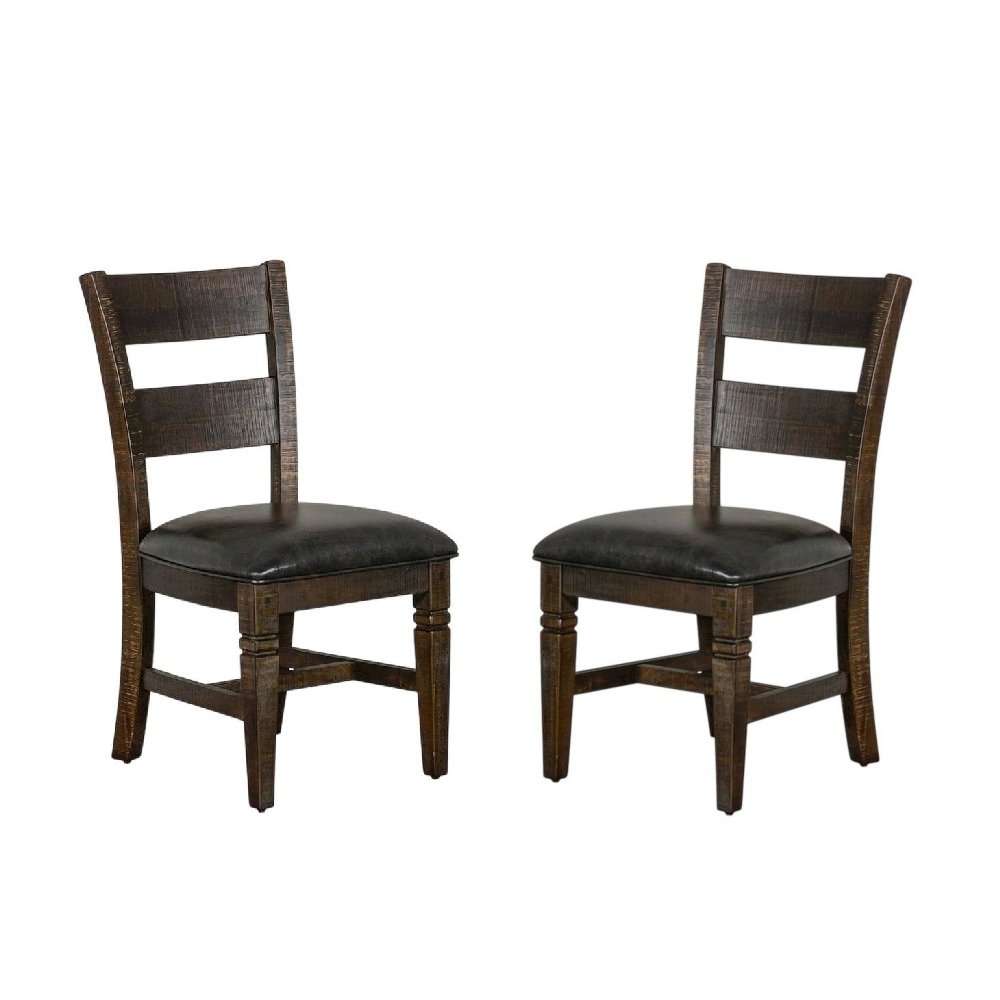 Dark Brown Ladderback Wood Dining Chairs Set of 2 with Transitional Style. Picture 1