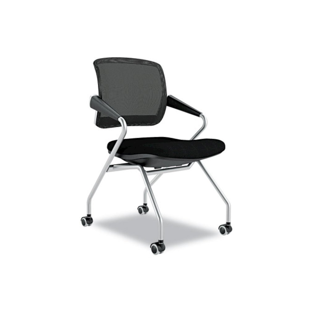 Valoré Training Series Mid-Back Nesting Chair, Mesh/Fabric, Black, 2/Carton. Picture 1