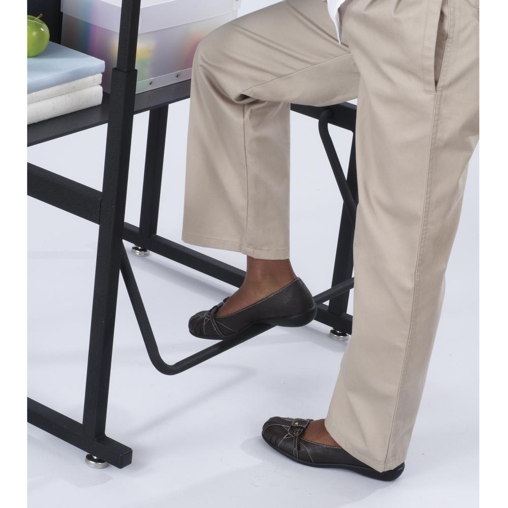 AlphaBetter® Adjustable-Height Stand-Up Desk, 36 x 24" Premium or Dry Erase Top, Book Box and Swinging Footrest Bar - Gray. Picture 2