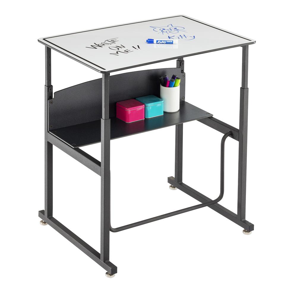 AlphaBetter® Adjustable-Height Stand-Up Desk, 28 x 20" Premium or Dry Erase Top and Swinging Footrest Bar - DryErase. Picture 1