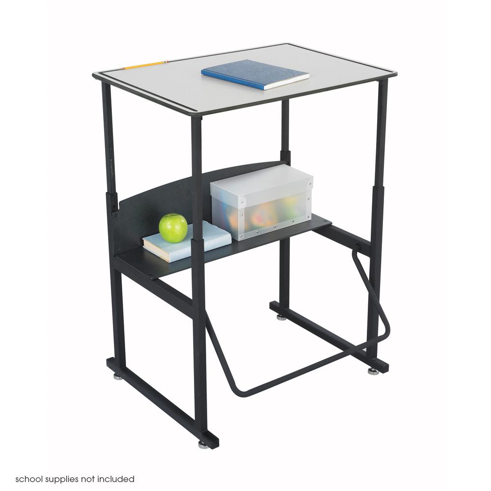 AlphaBetter® Adjustable-Height Stand-Up Desk, 28 x 20" Premium or Dry Erase Top and Swinging Footrest Bar - Gray. Picture 1