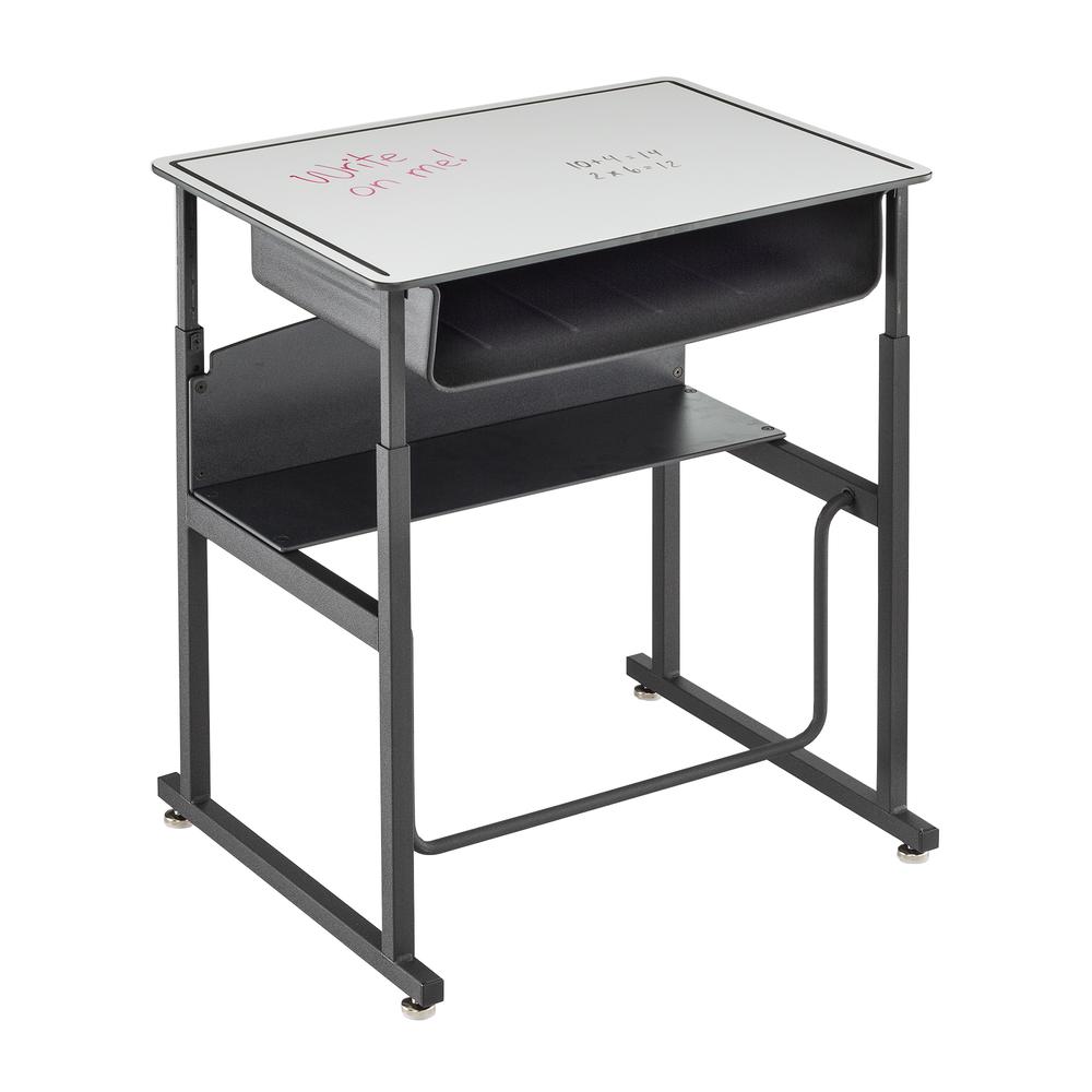 AlphaBetter® Adjustable-Height Stand-Up Desk, 28 x 20" Premium or Dry Erase Top, Book Box and Swinging Footrest Bar. Picture 1