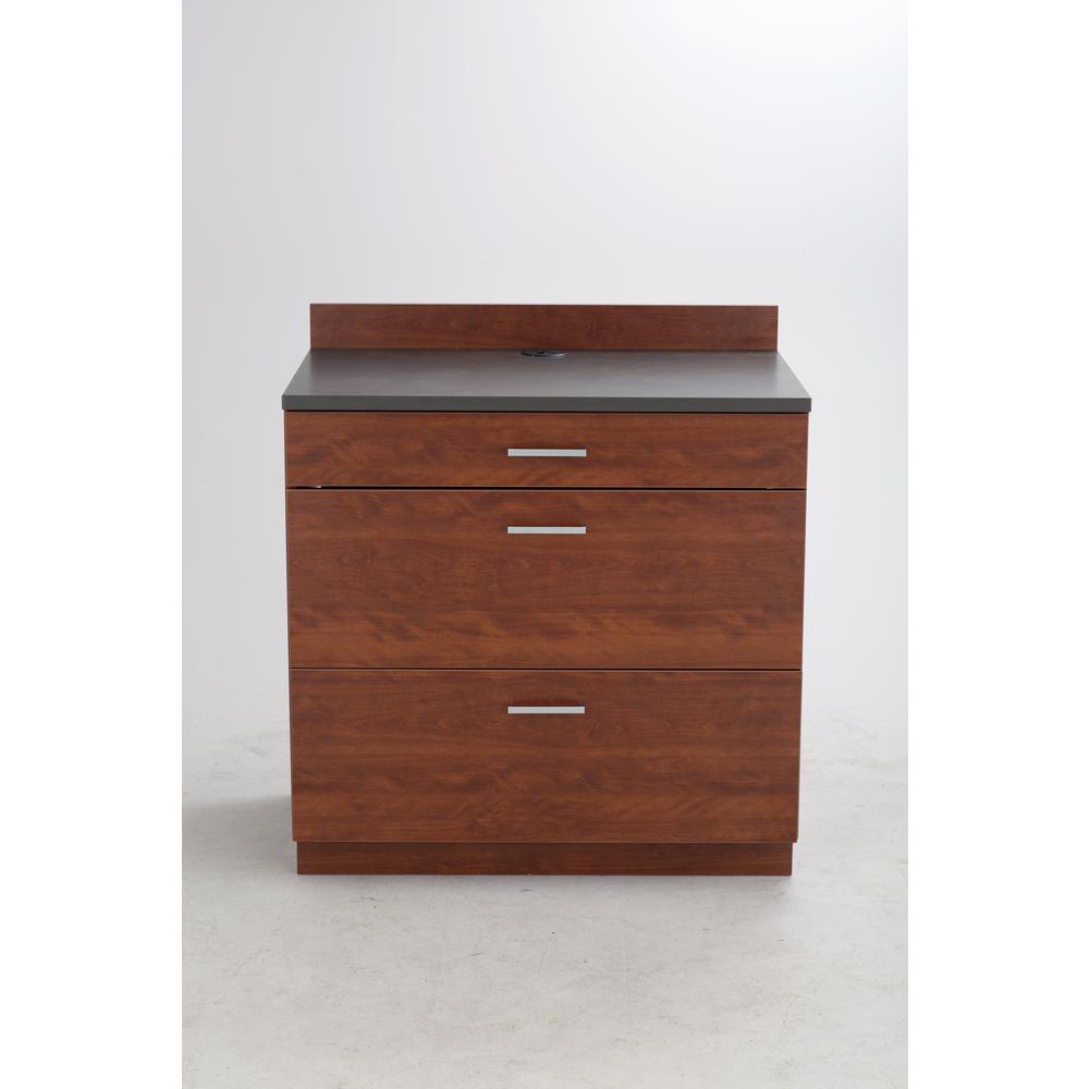 Hospitality Base Cabinet, Three Drawer Rustic Slate/Mahogany. Picture 3