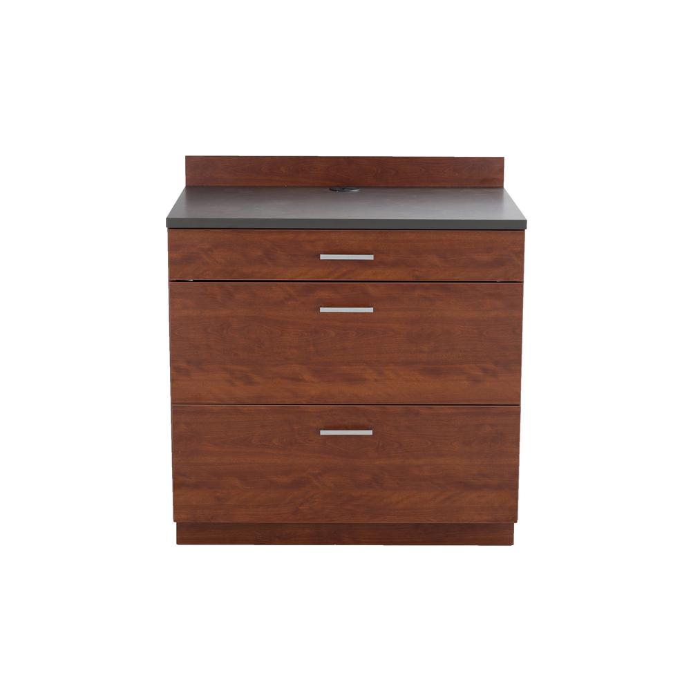 Hospitality Base Cabinet, Three Drawer Rustic Slate/Mahogany. Picture 4